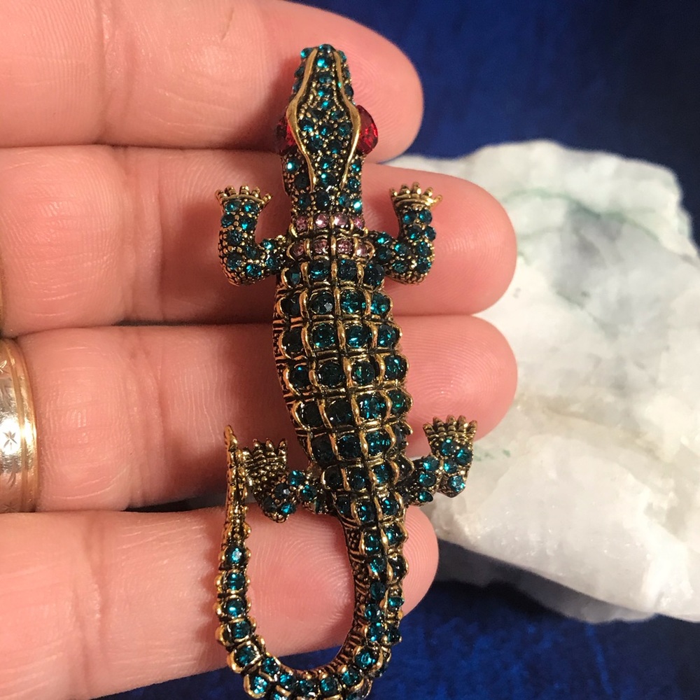 Alligator blue rhinestone jewelry brooch/pendant - Picture 5 of 5